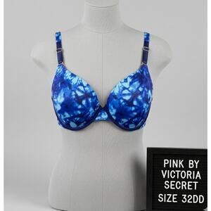 Victoria's Secret PINK 32DD Bra Blue Tie Dye Wear Everywhere Push-Up VS